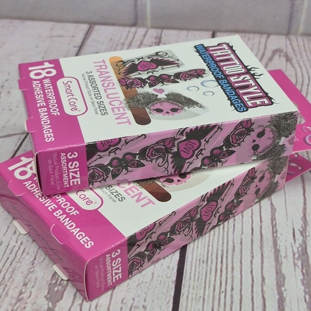 2 Boxes- Smart Care Pink Tattoo Style Translucent Waterproof Adhesive Bandages - Picture 5 of 6